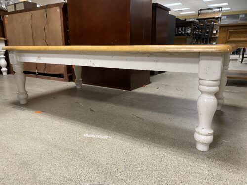 White Low Coffee Table w/ Natural Wood Top