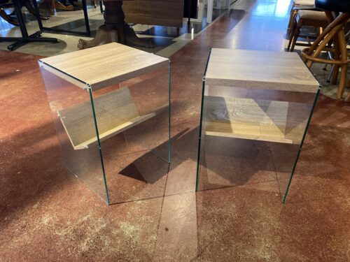 Soho End TableS in Weathered White Wood and Glass (Set of 2)