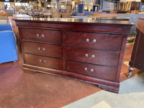 LY FURNITURE Six Drawer Dresser with a Red-Brown Finish