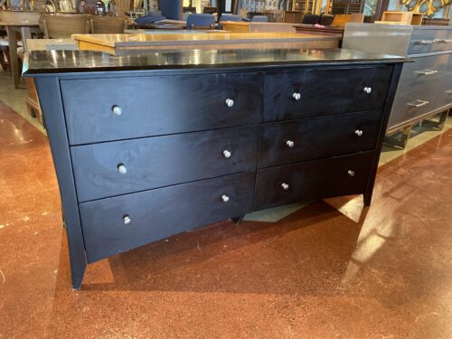 Black Six Drawer Dresser with Silver Knobs