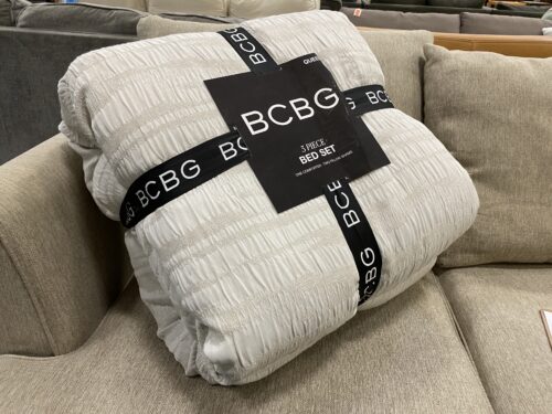 BCBG 3 Piece White and Silver Metalic Comforter Set