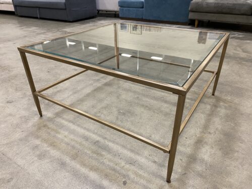 Square Open Frame Coffee Table with Glass Top and Gold Frame