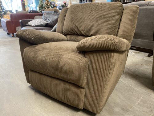 Tan Corduroy Manual Reclining Swivel Armchair
