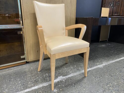 DAKOTA JACKSON Cream Leather Side Chair w/ Blonde Wood Frame