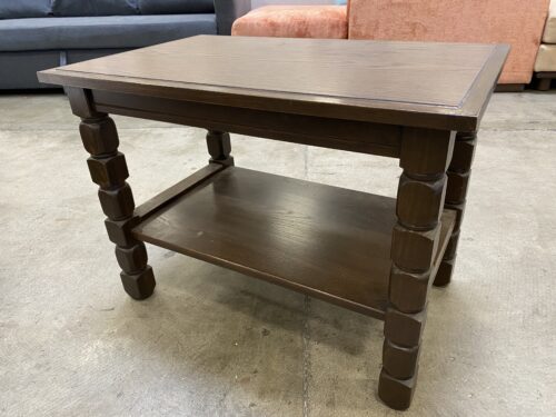 Dark Finished 2 Tier Side Table With Block Legs