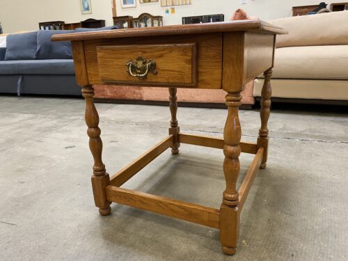 Wooden Open Frame Single Drawer Side Table with Turned Legs