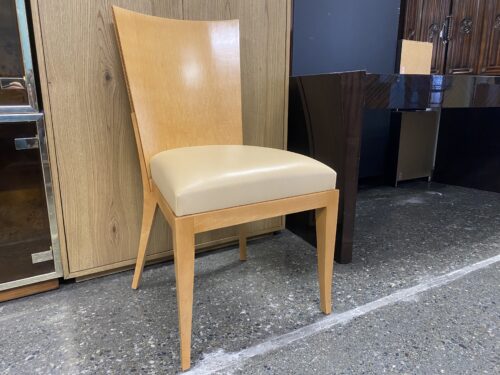 DAKOTA JACKSON Cream Leather Side Chair w/ Wood Back