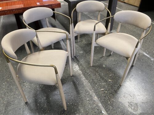 RESTORATION HARDWARE Arno Ivory Armchair w/ Greige Oak & Brass Frame (Set of 4)