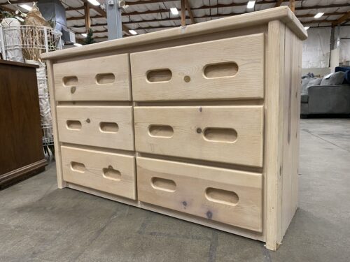 Finished Pine 6 Drawer Dresser with Recessed Handles