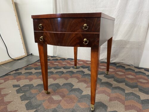 Rolling Flame Mahogany Finish Side Table w/ Drawer