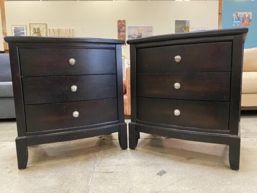 Espresso 3 Drawer Breakfront Nightstand with Silver Drawer Pulls (Set of 2)