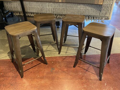 Industrial Wooden Seat Stackable Stool Set (Set of 4)