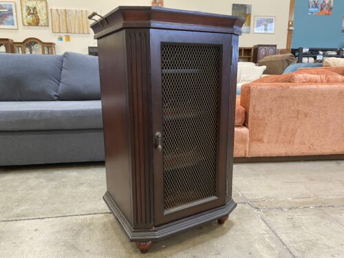 Cherry Wine Cabinet with Wire Mesh Door and Removable Butlers Tray