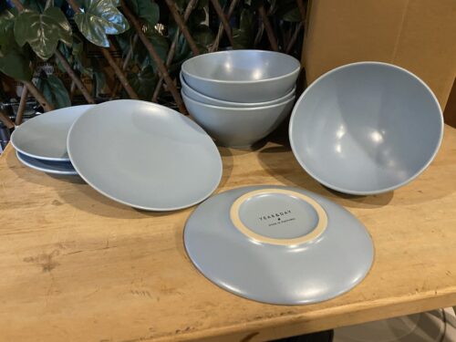 NEW! YEAR & DAY Light Blue Ceramic Bowl & Plate Set (Set of 8)