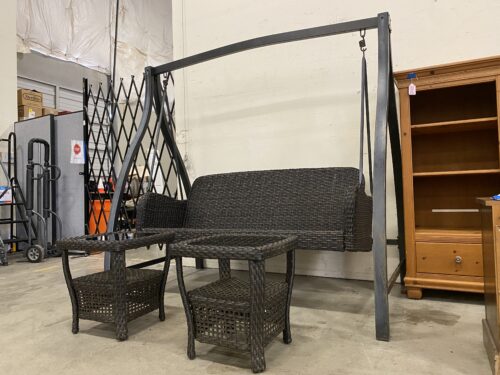 Black Outdoor Sofa Swing with Glass Top End Tables