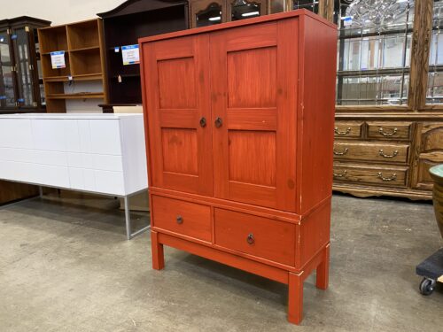 2 Piece Red Painted 2 Drawer Standing Cabinet