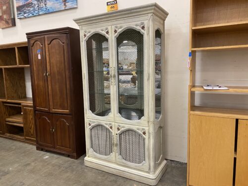 French Provincial Style China Hutch with Wire Mesh Doors