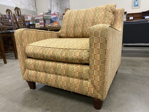 Orange and Green Geometric Pattern Accent Chair