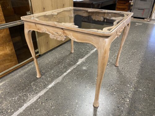 Solid Wood Leaf Carved Glass Top Table