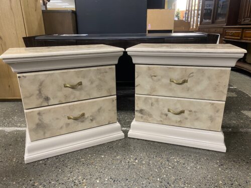MILLENNIUM White & Beige Faux Marble 2-Drawer Closed Nightstands (Set of 2)