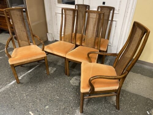 DREXEL Heritage Cane Highback Dining Chairs w/ Orange Upholstered Seats (Set of 6)
