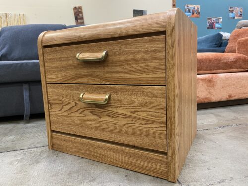 PALLISER Wooden Waterfall Front 2 Drawer Nightstand with Brass Accents