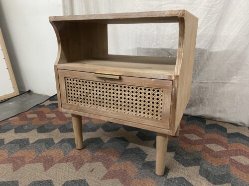 COZAYH HOME Rustic Natural Wood Open Nightstand w/ Rattan Drawer
