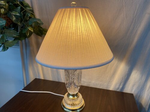 Decorative Glass & Brass Table Lamp w/ Pleated Ivory Shade