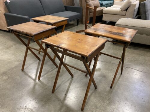 Vintage Wooden Folding Trays with Holder (Set of 4 )