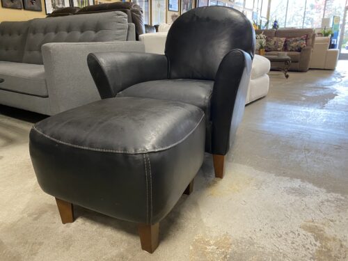 CALIA ITALIA Black Leather Armchair w/ Ottoman