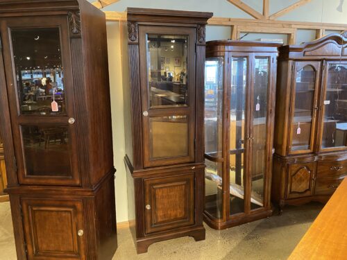 Dark Cherry Wood Curio Cabinet with Right Point Corner