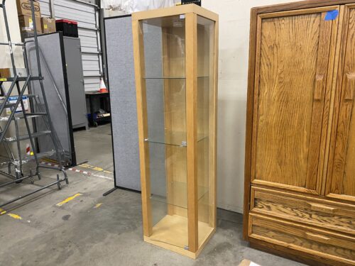 Light Wood Display Case with 3 Glass Shelves