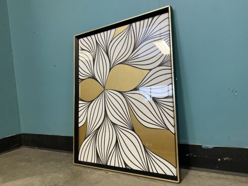 Gold and White Abstract Botanical Wall Art in Black and Gold Frame