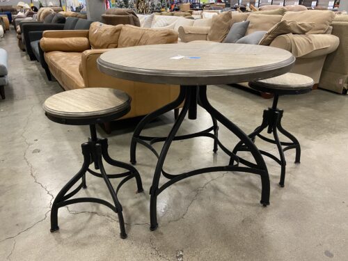 WHALEN BROWN  Industrial Metal Base Dining Set with Adjustable Height Stools  (Set of 2)
