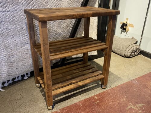 Earthy Brown Slat-Shelf Kitchen Cart