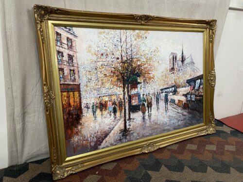 Original Parisian Street Scene Framed Oil Painting by P. Sanchez