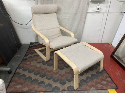IKEA Poang Armchair in Beige w/ Ottoman
