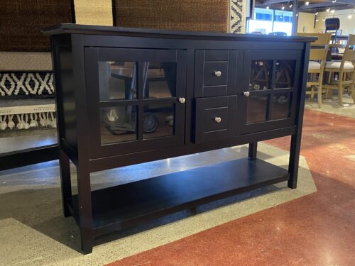 WALKER EDISON Modern 52" Glass Door Dining Buffet Table, Black