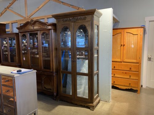 Tall Glass Door Display Cabinet w/ Adjustable Glass Shelves