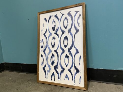Blue Geometric Design Printed Board Wall Art in Wood Frame