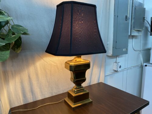 Vintage Dimmable Brass Table Lamp w/ Black Shade
