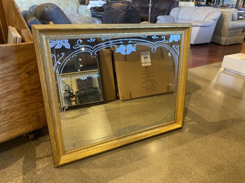 Gold Framed Mirror with Floral Etchings