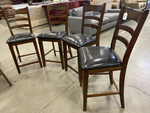 Wooden Tall Dining Room Chairs with Leather Seat (Set of 4)