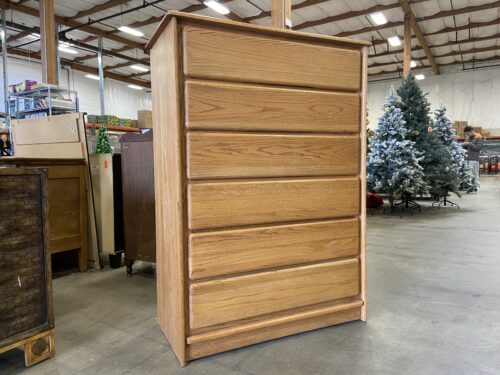 Red Oak 6 Drawer Tallboy Dresser with Recessed Drawers