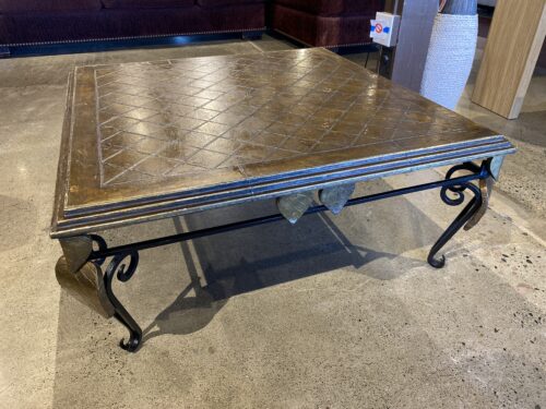 Square Coffee Table with Metal Top and Gold Leaf Accents