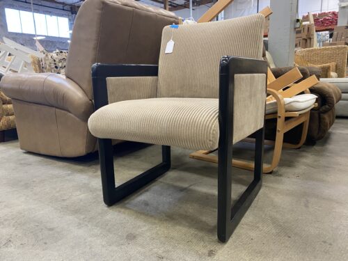 Beige Corduroy Accent Chair with Black Wooden Base
