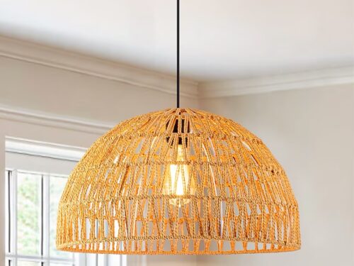 RENNNSAN Zoe 1 -Light Brown Bohemian Dome Medium Hanging Pendant Light