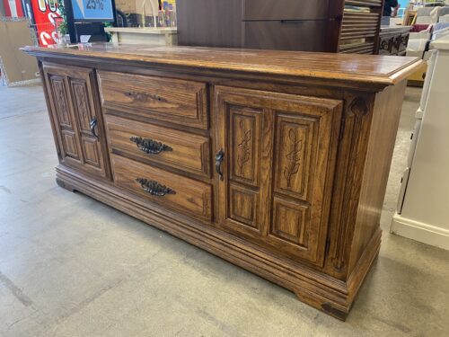 Vintage Wooden Buffet with Carved Floral Details