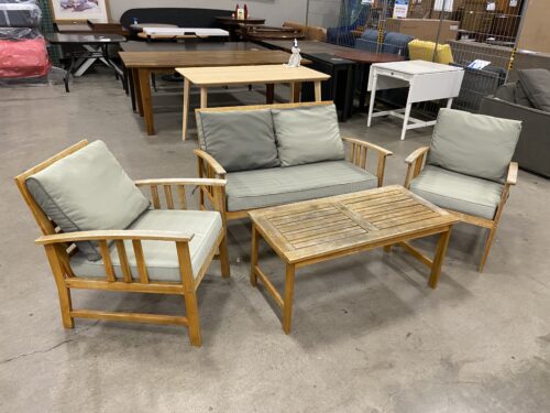 PATIOJOY Outdoor Wooden Garden Party Set with Sage Green Cushions (Set of 4)