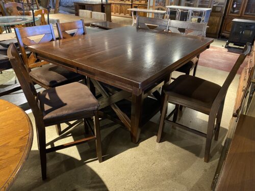 Tall Brown X-Back 6-Seater Dining Set w/ Bench